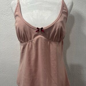 Pink Ribbed Tank Top with Bow Accent